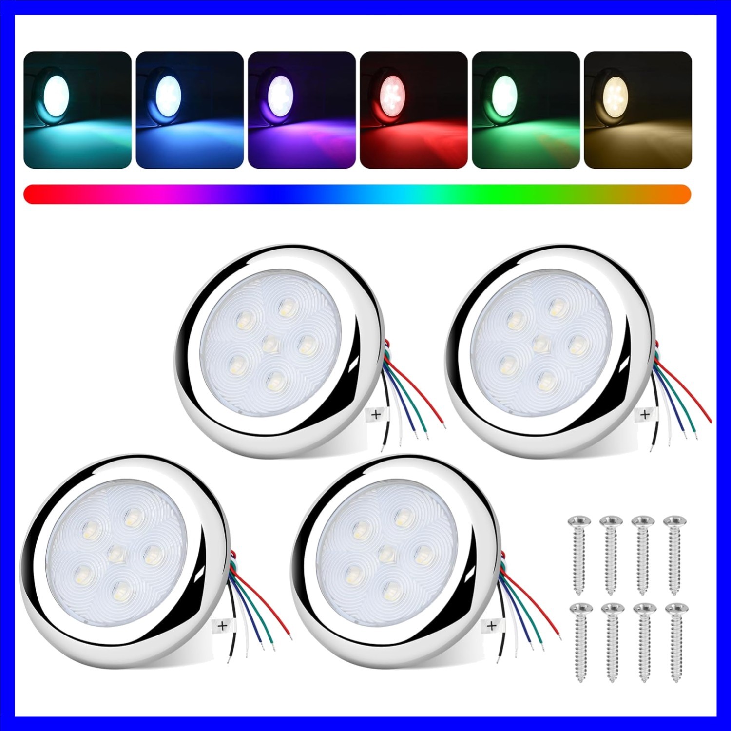 3inch RGBW Boat Courtesy Lights  Waterproof Marine LED Lights Stainless Steel...