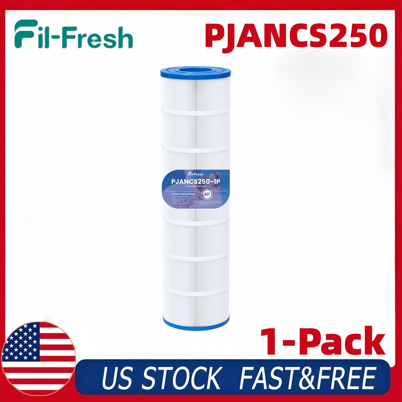1-Pack PJANCS250 Pool Filter for Jandy CS250, Pleatco Replacement, 250 sq.ft NSF