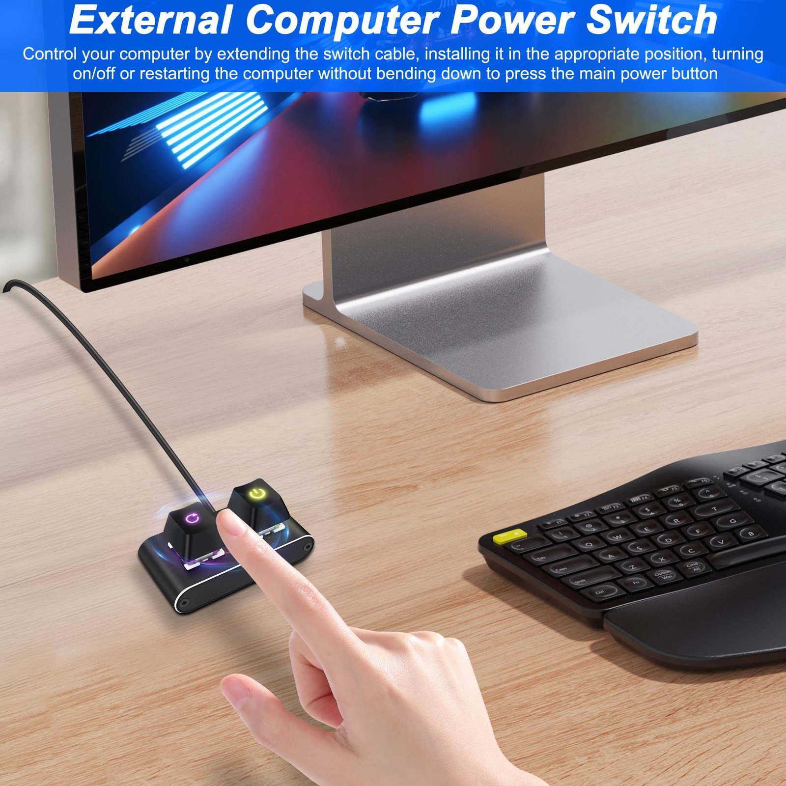 PC Power Button Desktop Computer External Power Switch with RGB Light ON/Off ...