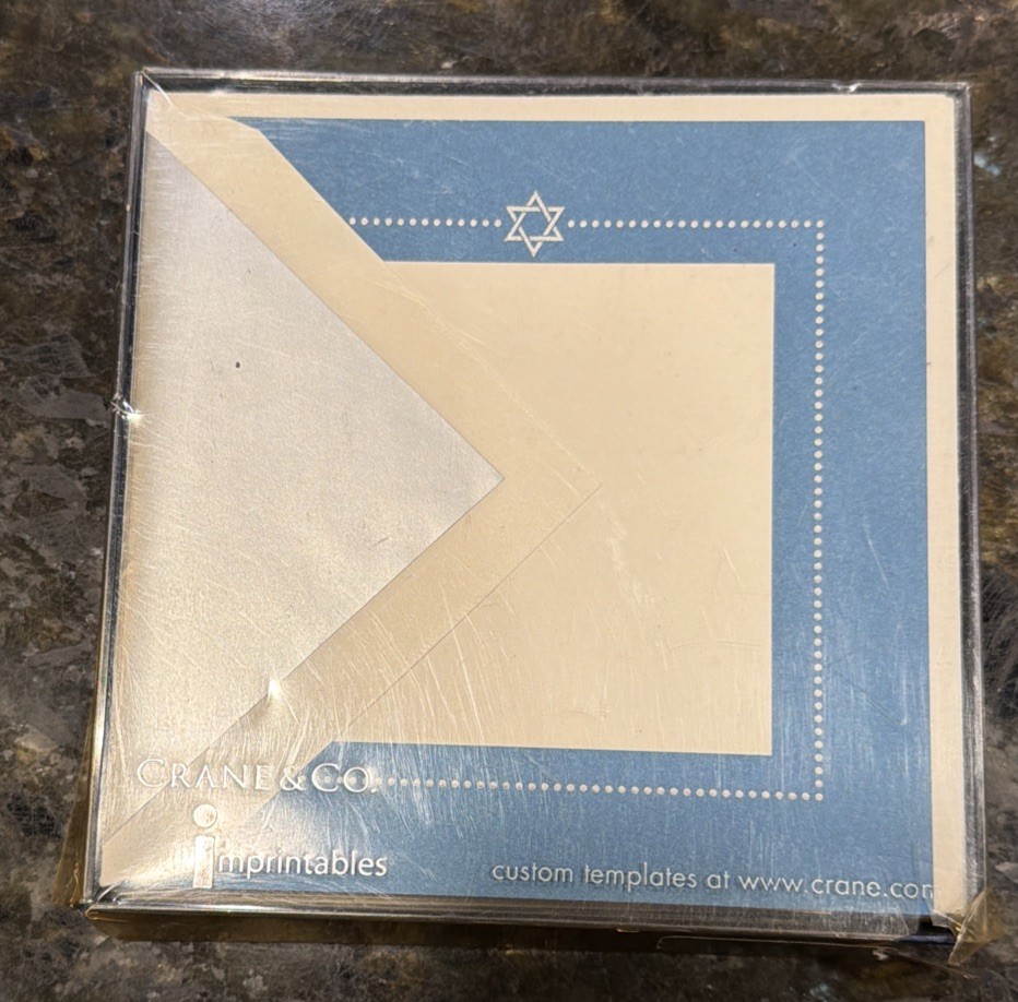 13 Vtg CRANE & CO Imprintables Star of David Baronial Invitation Cards Envelopes