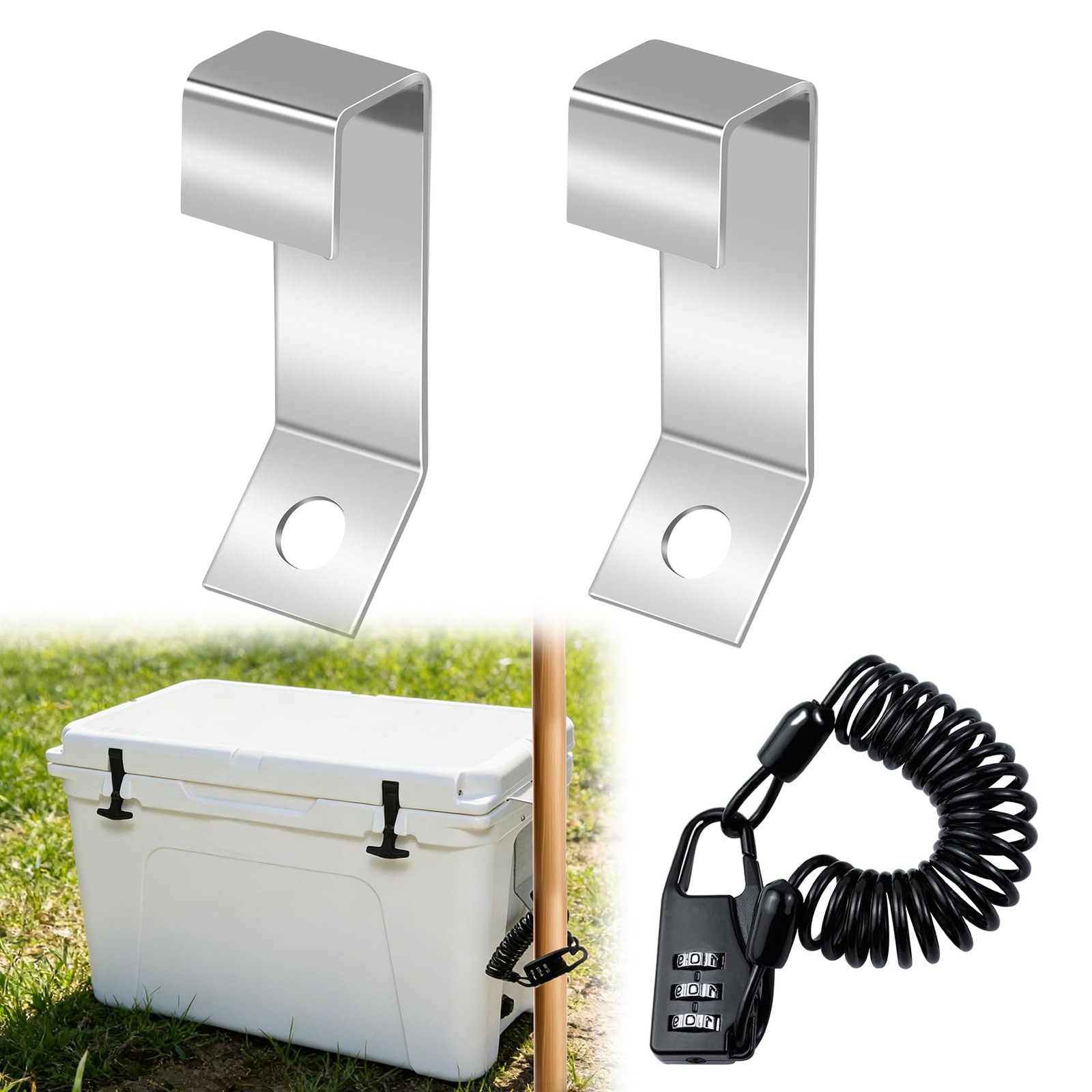 2pack Cooler Lock Bracket,Cooler Tie Down Kit with Cable Combination Lock Sta...