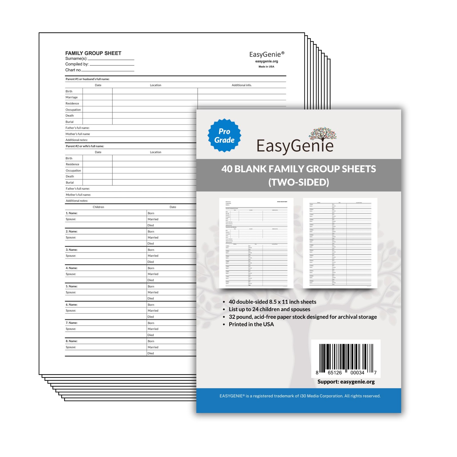 40 PCS Professional Family Group Sheets For Genealogy Archival Quality Forms