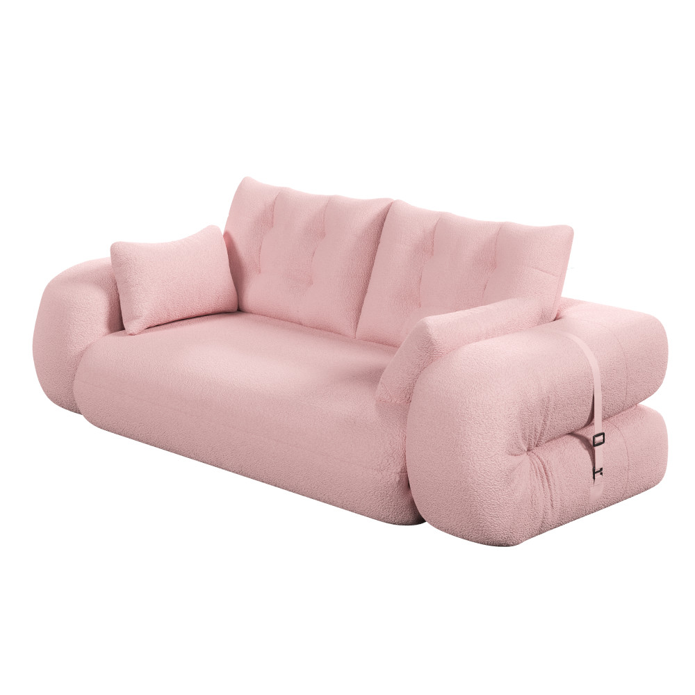 Pink 78.7" Foldable Sofa Bed, Teddy Fabric, Living Room Lounge Chair Guest Bed