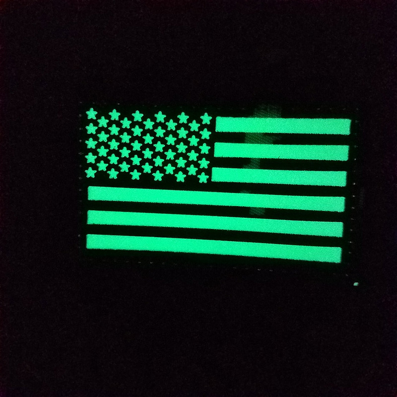 USA FLAG REFLECTIVE IR LEFT AMERICAN FLAG TACTICAL HOOK LOOP PATCH GLOW IN DARK