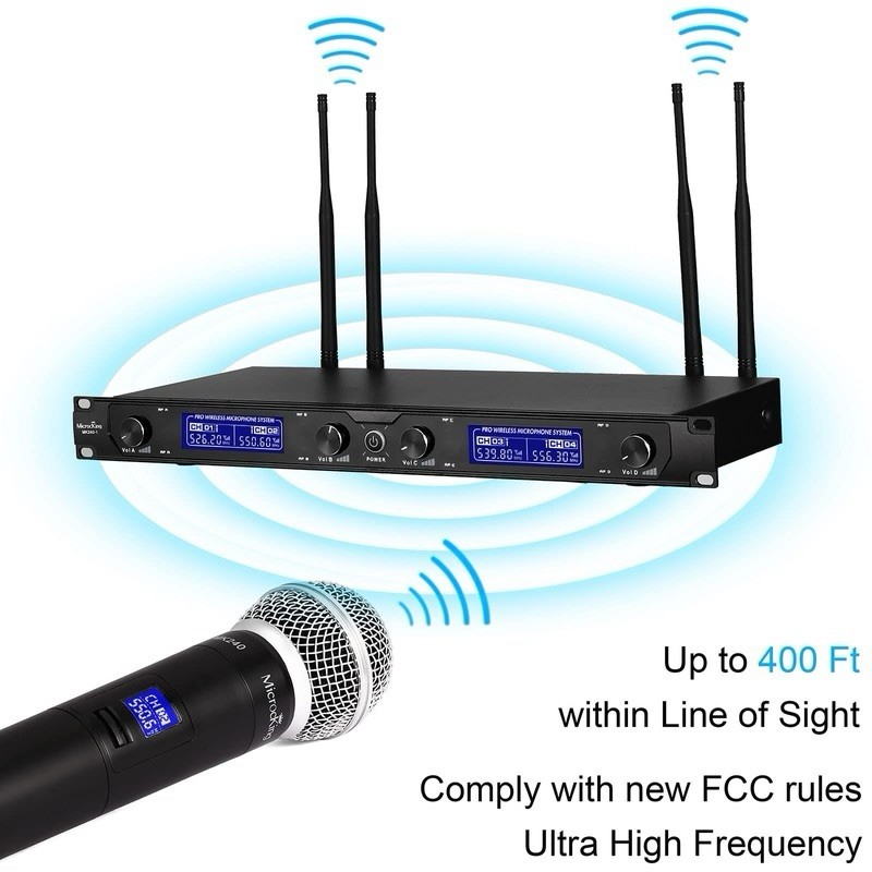 Wireless Microphone System, with 4 Handheld Mics, Metal Build, MK240-1