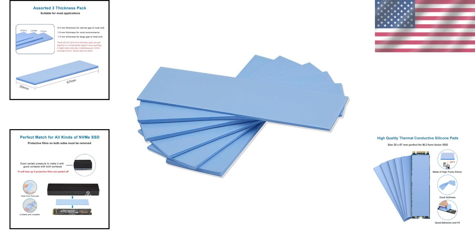 High-Performance Thermal Silicone Pads, 6-Pack for Efficient Electronics Cooling