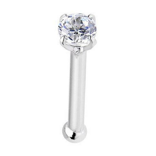 18G 20G 2mm 3mm Prong Set Clear CZ Gem 316 Steel Nose Stud Bones Nostril Ring