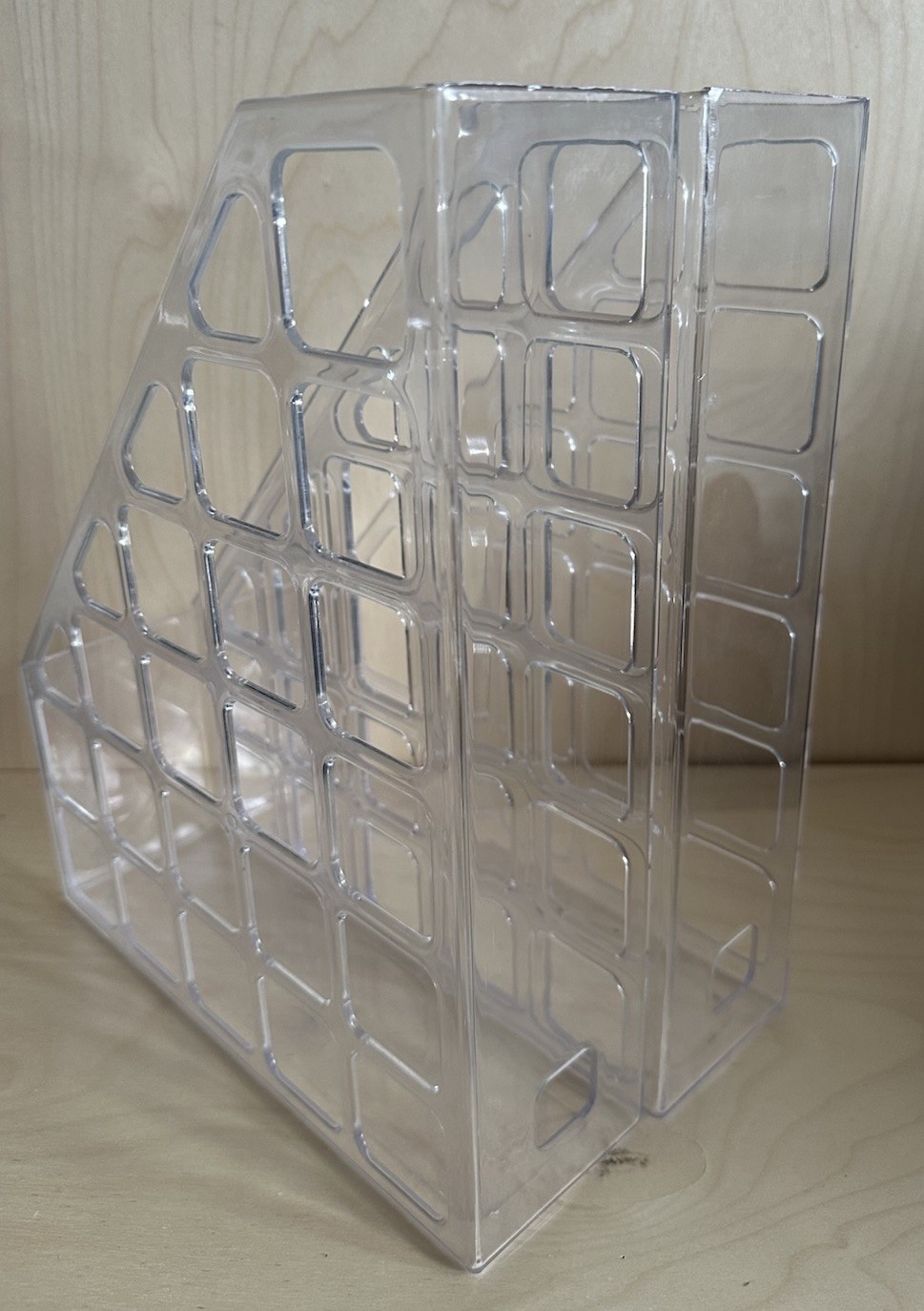 Set of 2 Newell Office Products Clear Plastic Magazine File Holders