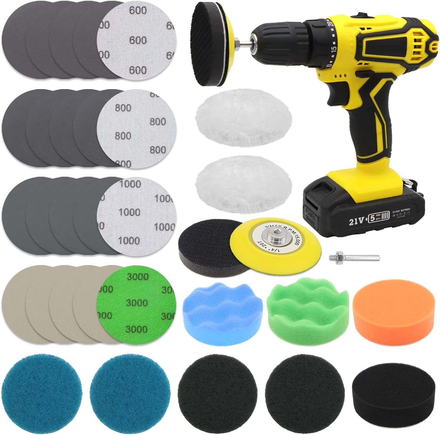 VIBRATITE 32PCS Headlight Restoration Kit, 3" Drill Sanding & Polishing Kit | Re