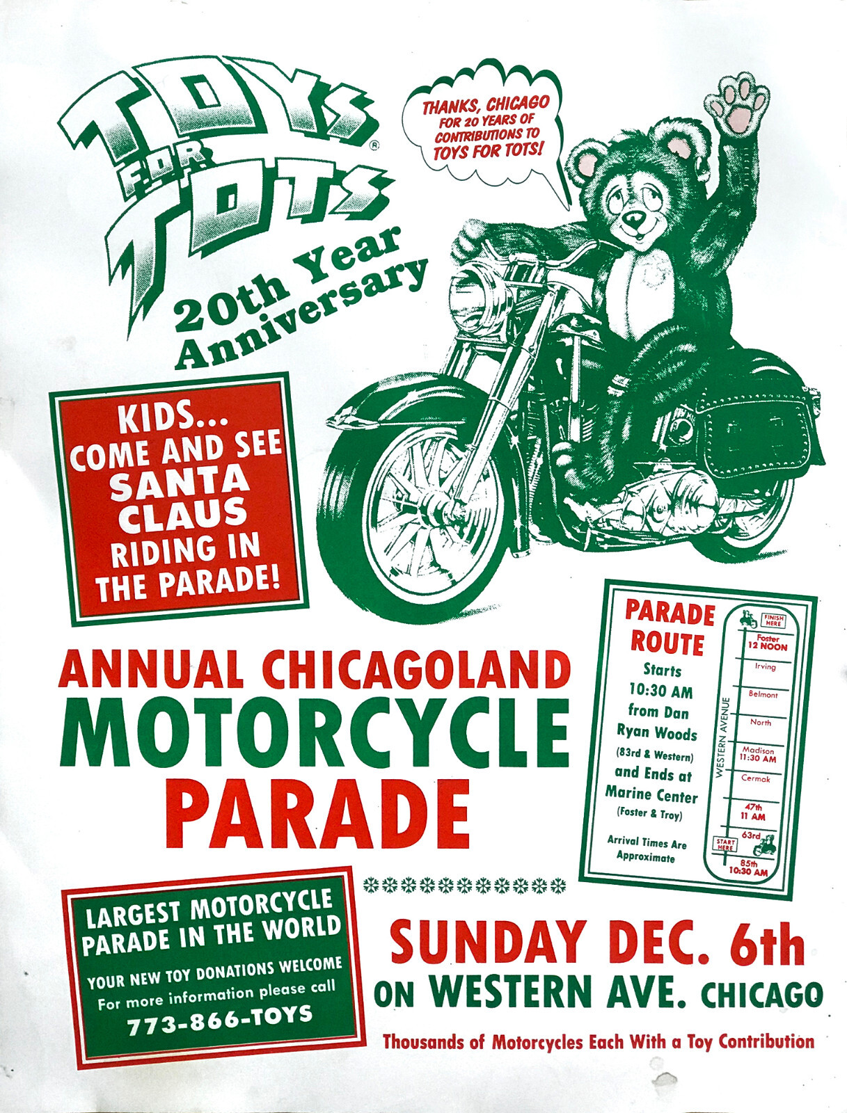 Chicagoland Toys for Tots Motorcycle Parade 20th Anniversary Poster Rare