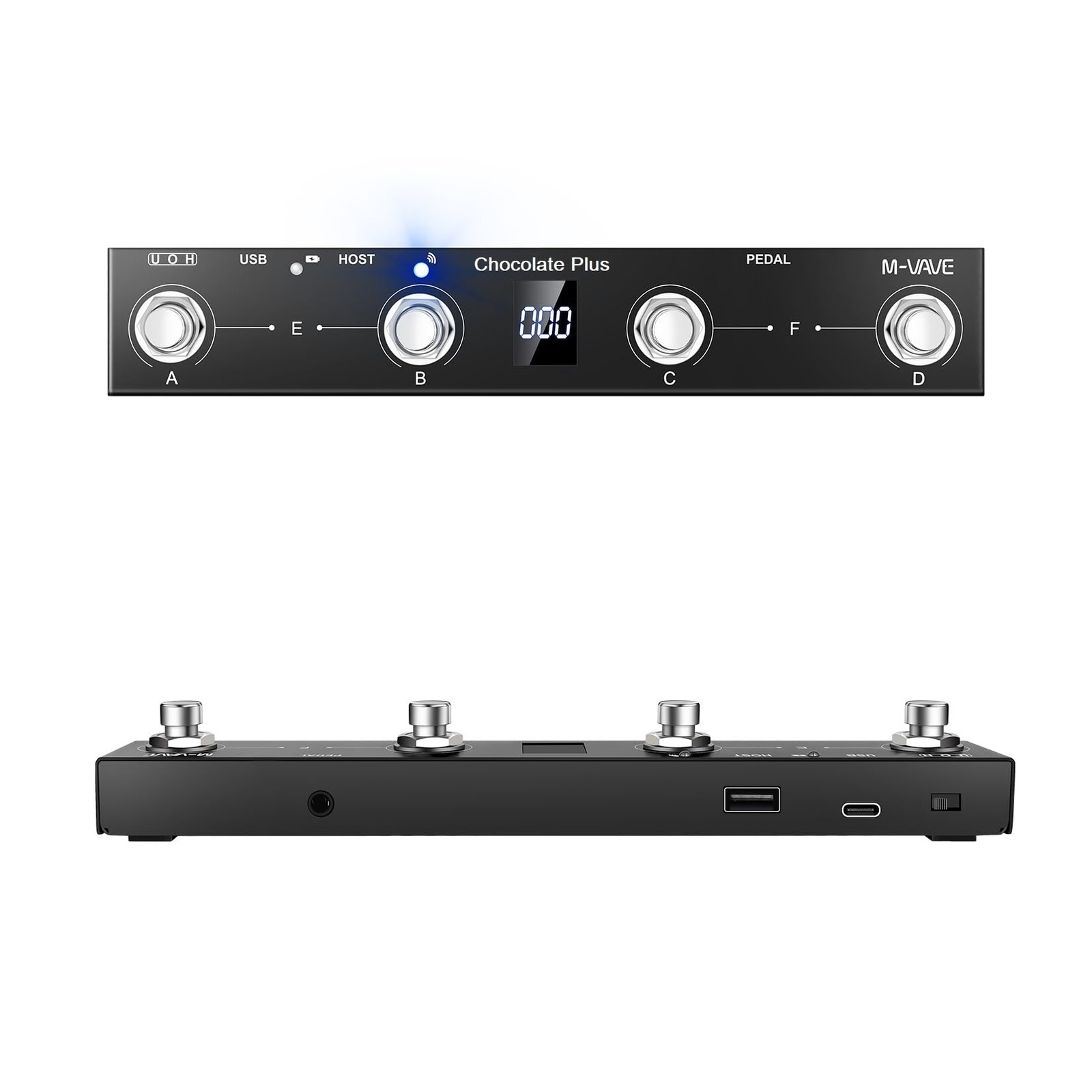 M-VAVE Chocolate Plus Wireless MIDI Foot Controller 4 Buttons BT Black