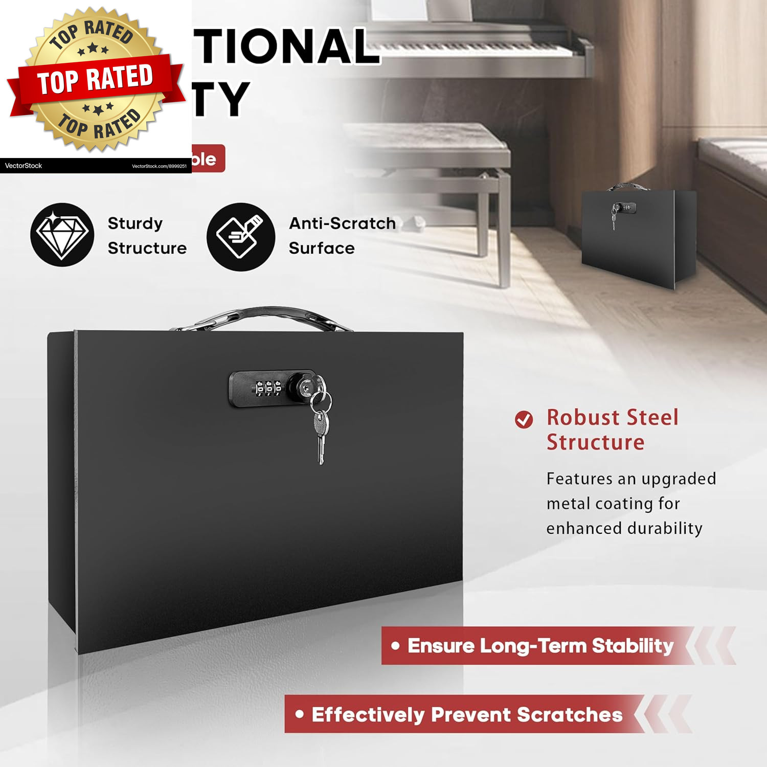 Fireproof Lock Box with Key and Combination Lock, Fire Safe Document Box, Portab