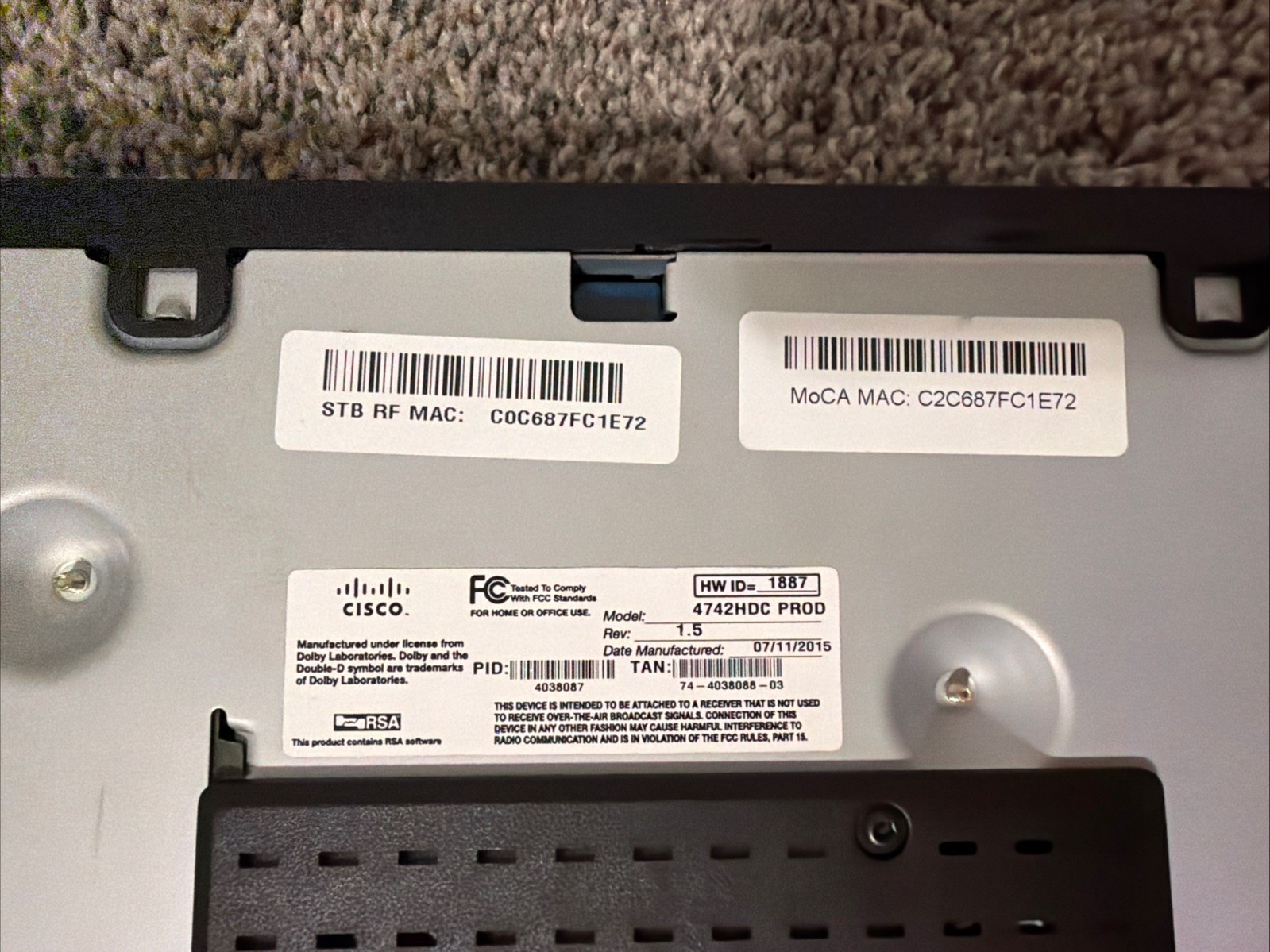 Cisco 4742HDC HD TV Cable Receiver - **MISSING REMOTE**