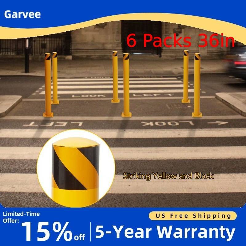 6 Packs 36in Yellow Steel Safety Bollard Post 4.5in Diameter 24 Anchor Bolts