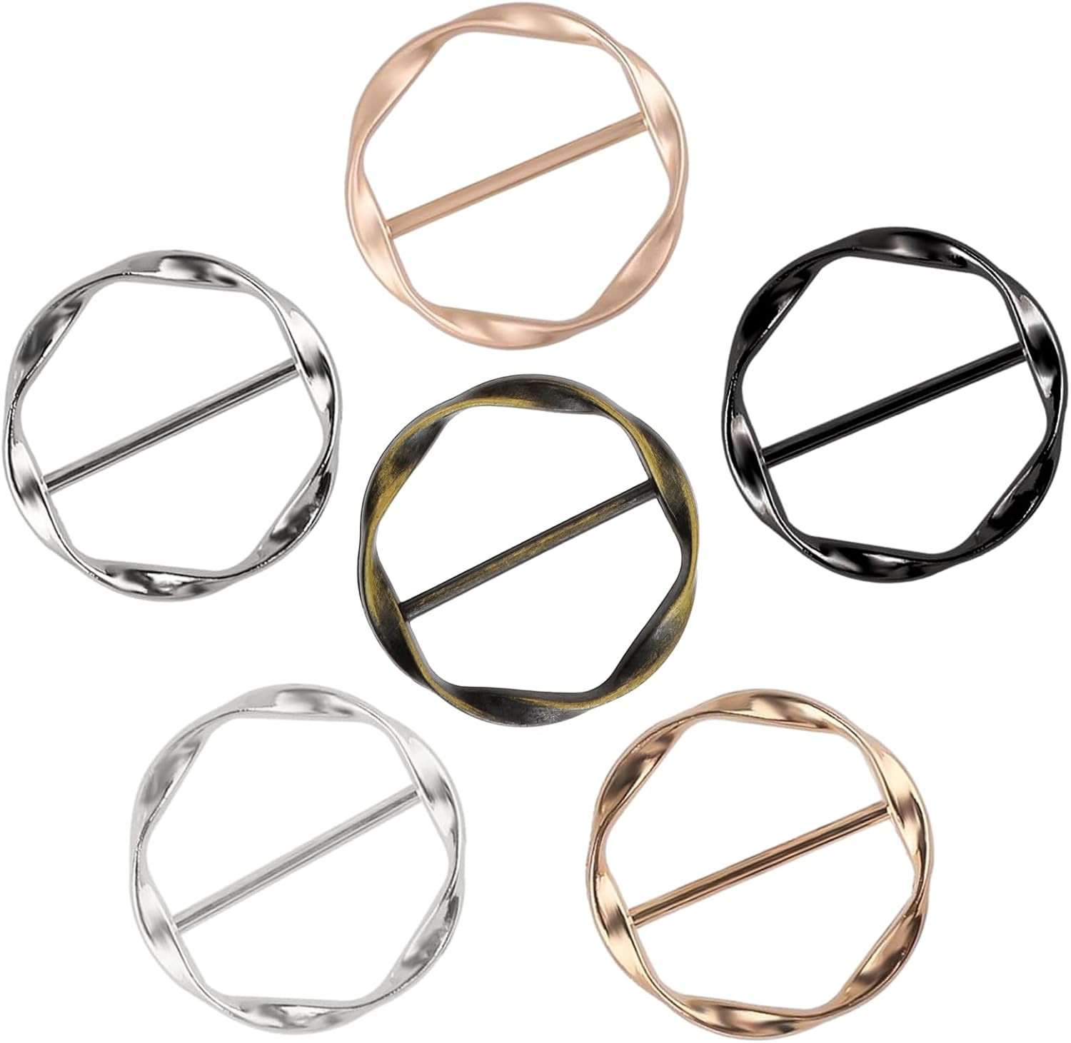 Mabor 6Pcs Scarf Clip, T-Shirt Tie Clips Scarf Buckle Rings for Women Girls Adju