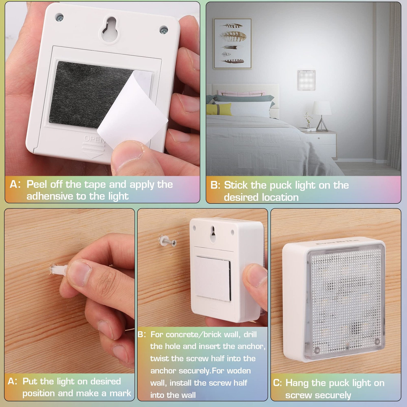 Closet Light, LED Tap Lights Push Lights with Remote Control, Battery Powered...