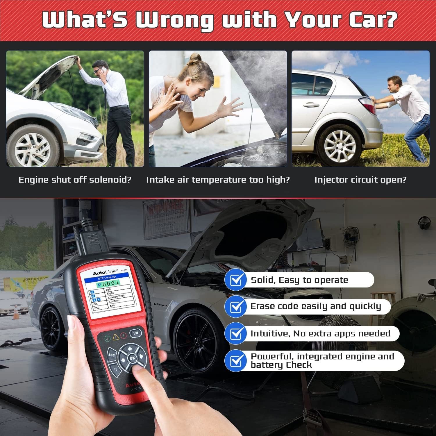 Autel AutoLink AL519 Car Scanner OBD2 Autel Code Reader Check Engine Diagnostics