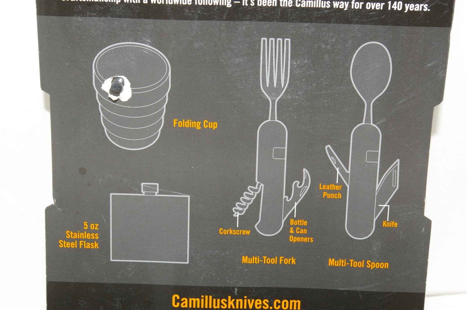 Camillus 4 Pc Camp Kit: Multi-Tools, Flask & Folding Cup NEW!