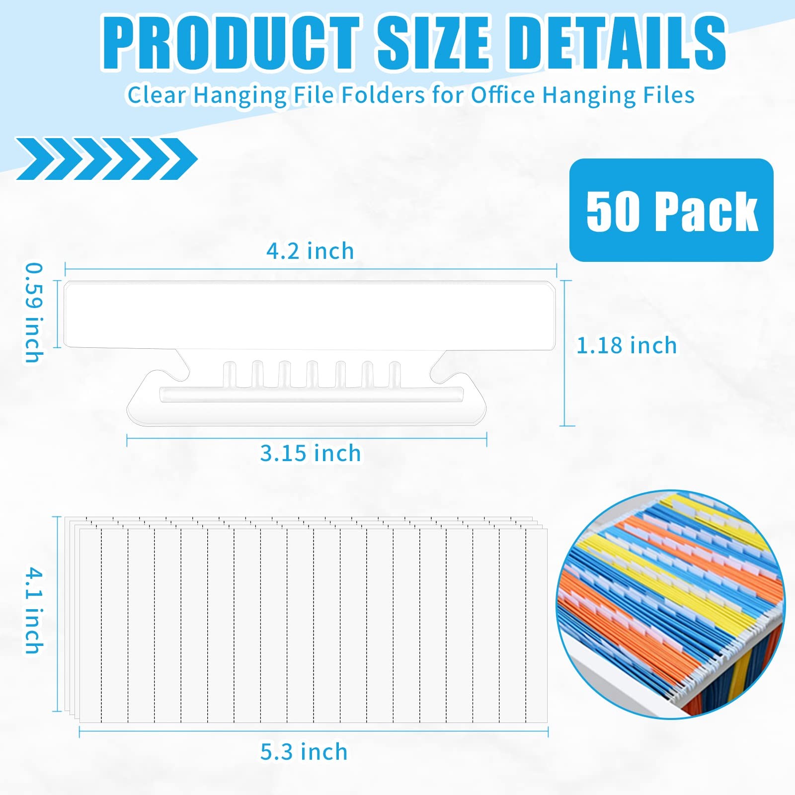 Clear Hanging Folder Tabs – 50 Pack, 4 Inch Tabs for 3.5 Inch File Folders