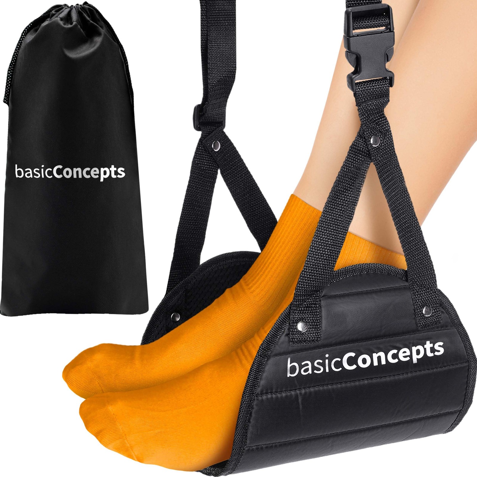 BASIC CONCEPTS Airplane Foot Hammock for Plane Travel 1 pack, Black