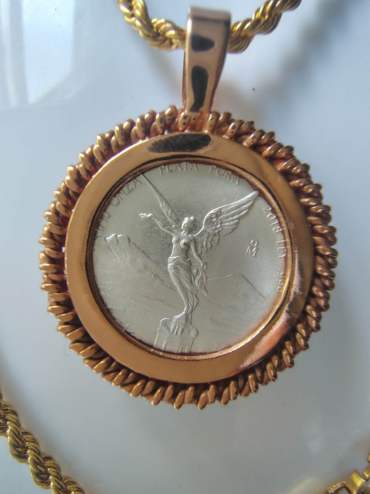 Gold Plated Necklace With Coin 1/10 Oz Silver  Libertad De México.
