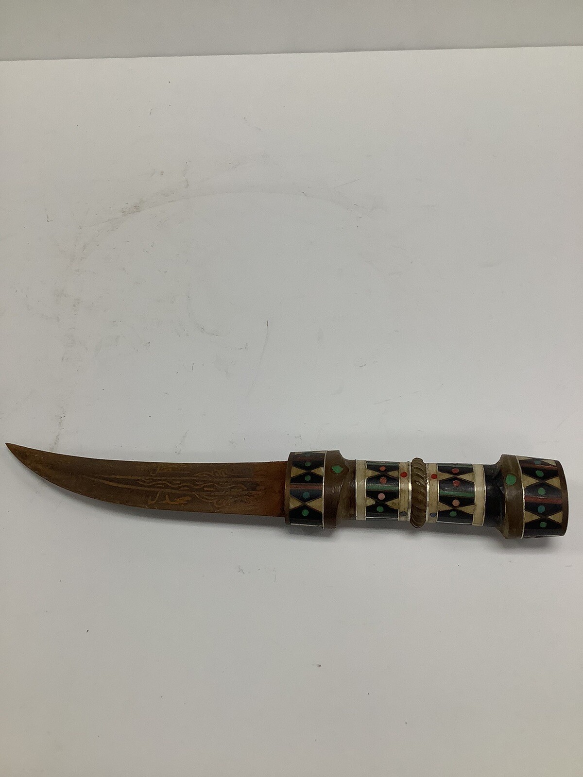 Decorative Inlay Handled Dagger With Engraving On Blade