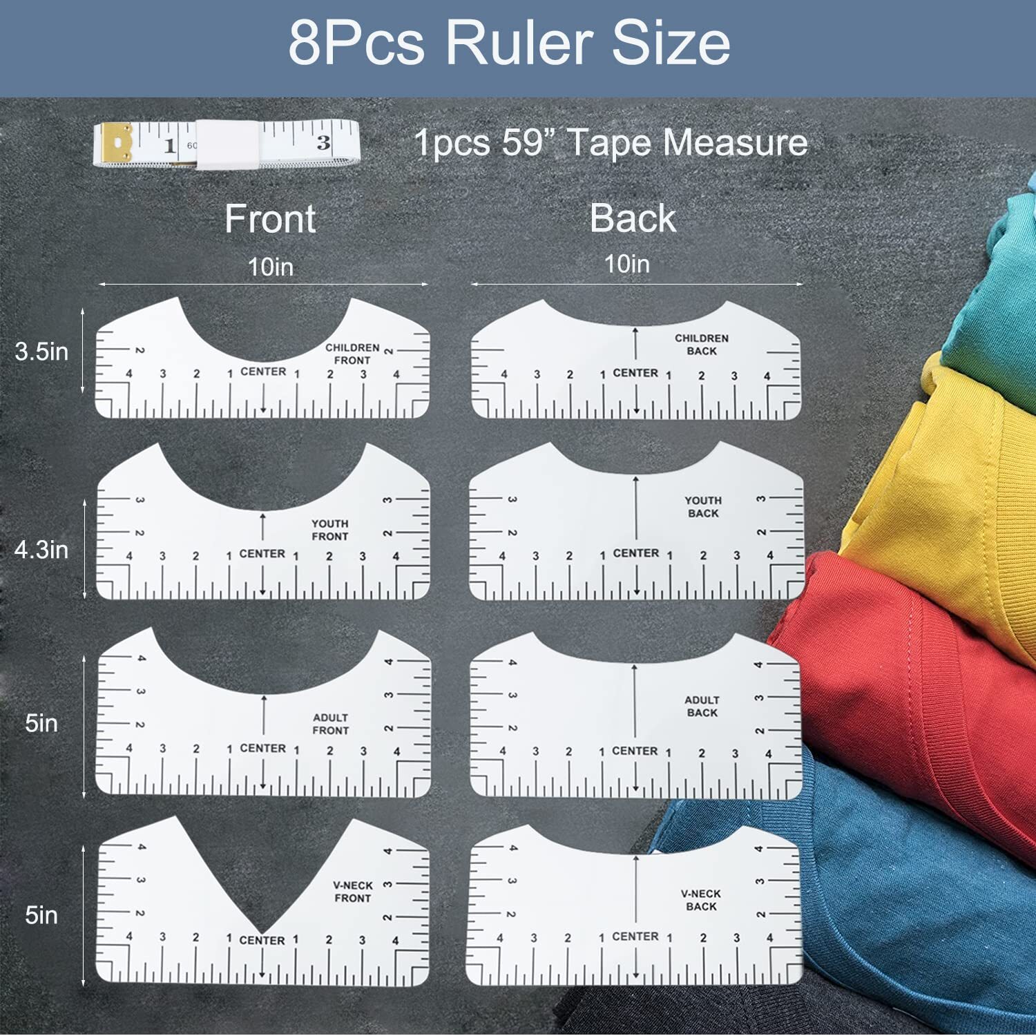 8 Pcs T-Shirt Ruler Guide Alignment Tool for Vinyl Placement Heat Press