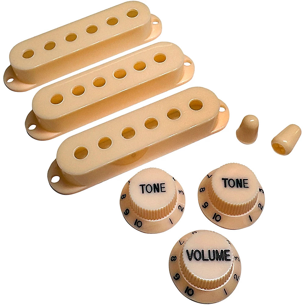 AxLabs Set Of Single Coil Pickup Covers 52mm,Switch Tips,Knobs Blck- Prchmnt
