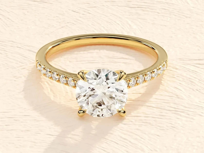 2 TCW Round Cut Moissanite Solitaire Wedding Band Ring 18k Yellow  Gold Plated