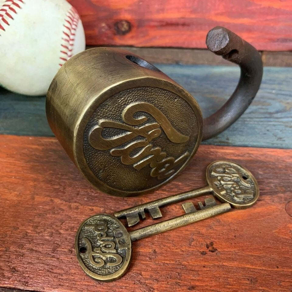 Ford Logo Cast Iron Lock With Raised Lettering Antique Finish (3.5" x 3")