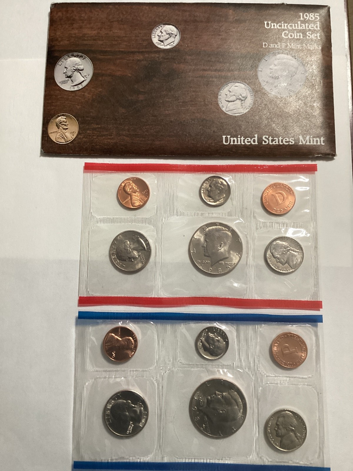 1985 P&D US Mint Set Brilliant Uncirculated with Envelope & COA (10 Coin Set)