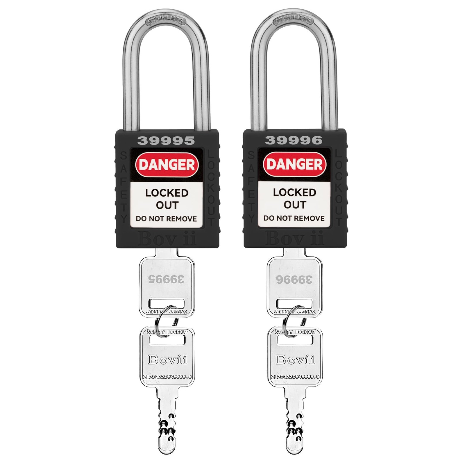 Black Loto Locks, 2 Pack Keyed Different Lockout Tagout Padlocks | Anti-Corro...