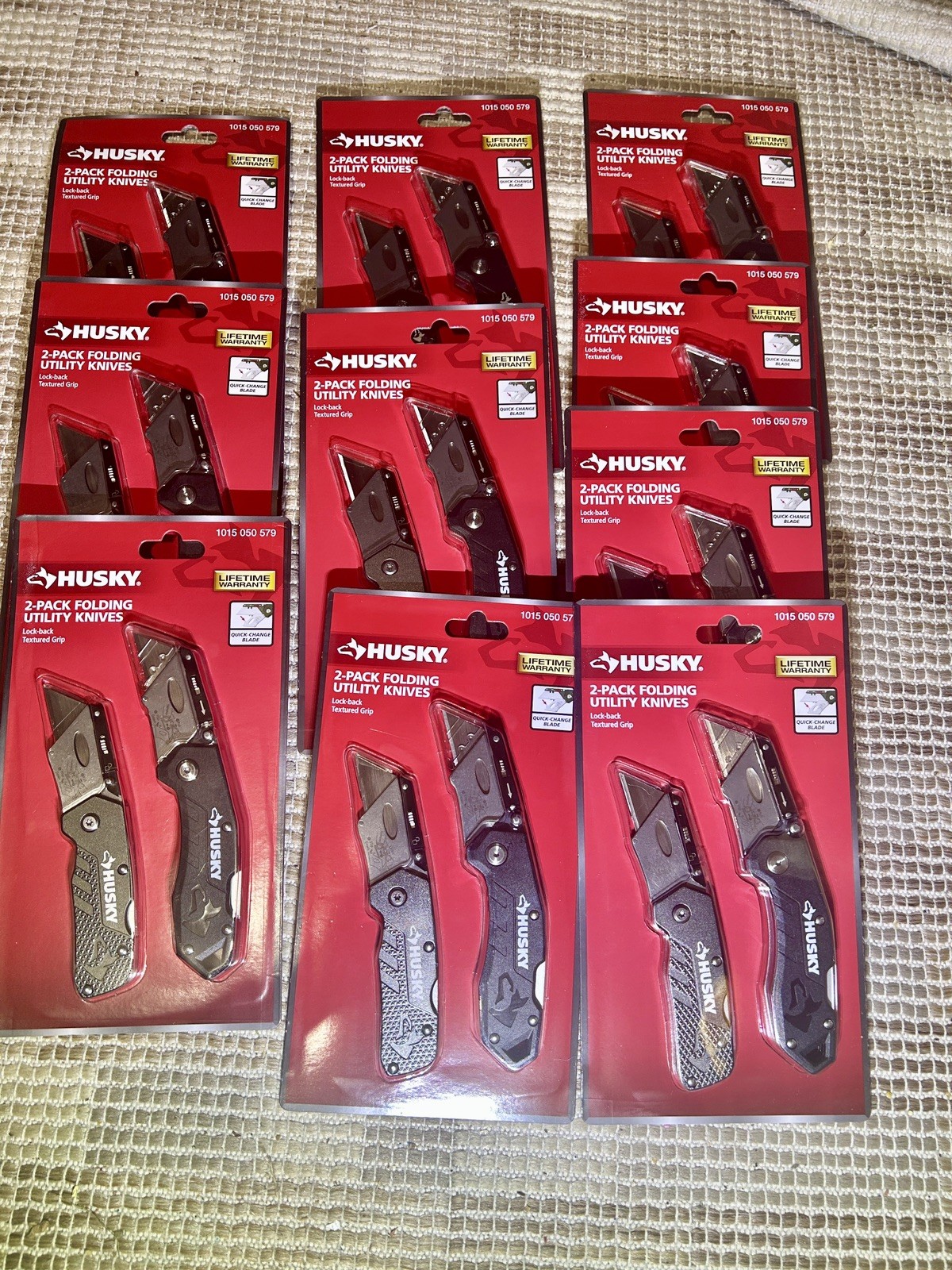 10 pack Husky 2-Pack Folding Utility Knives Lock-Back Quick-Change Textured Grip
