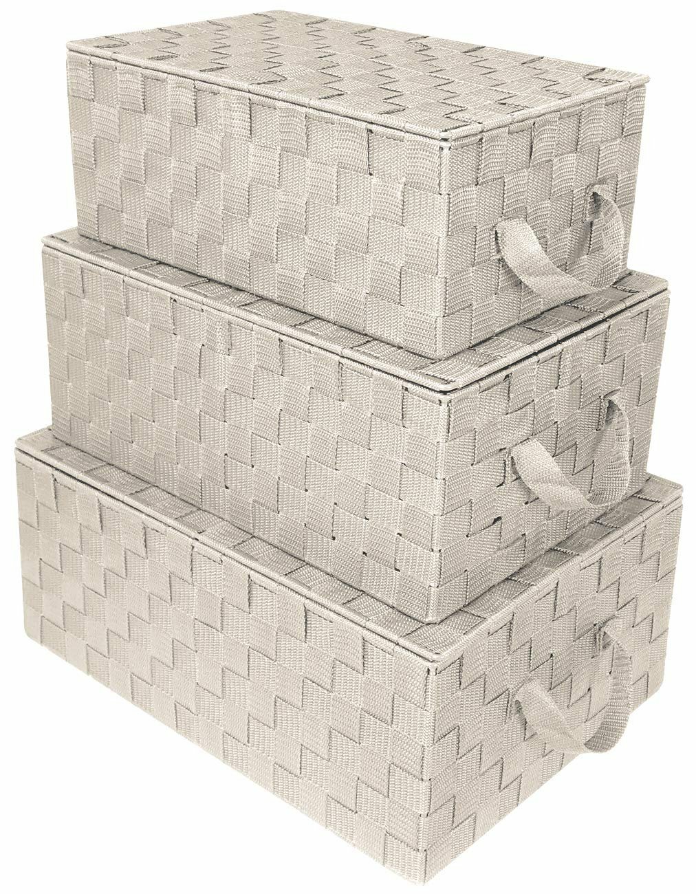 Storage Box Woven  Lid Basket Bin Container Tote Cube Stackable Organizer Set