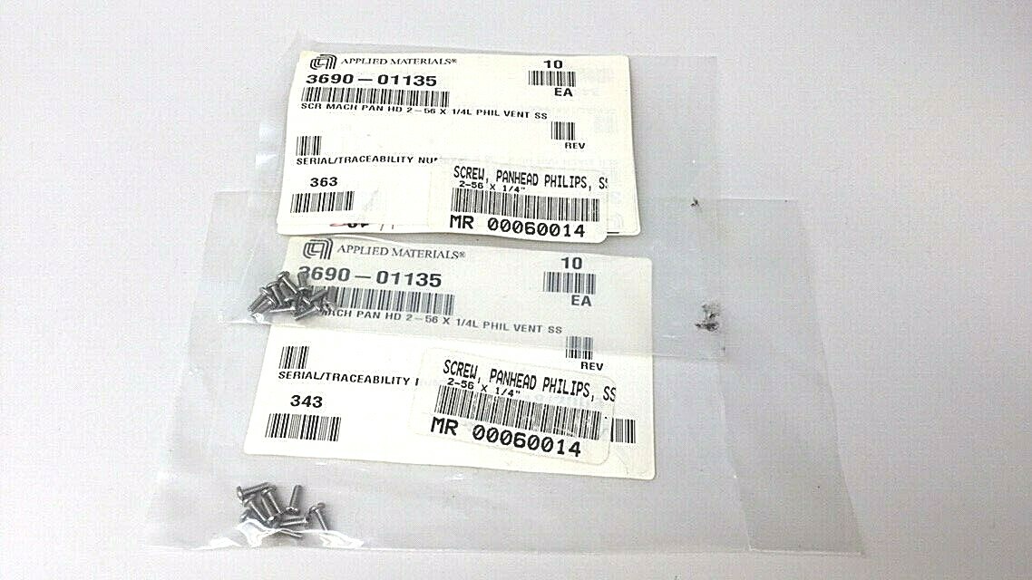 Applied Materials 3690-01135 Pan Head Machine Screw SS 2-56 X 1/4 L (Pack Of 20)