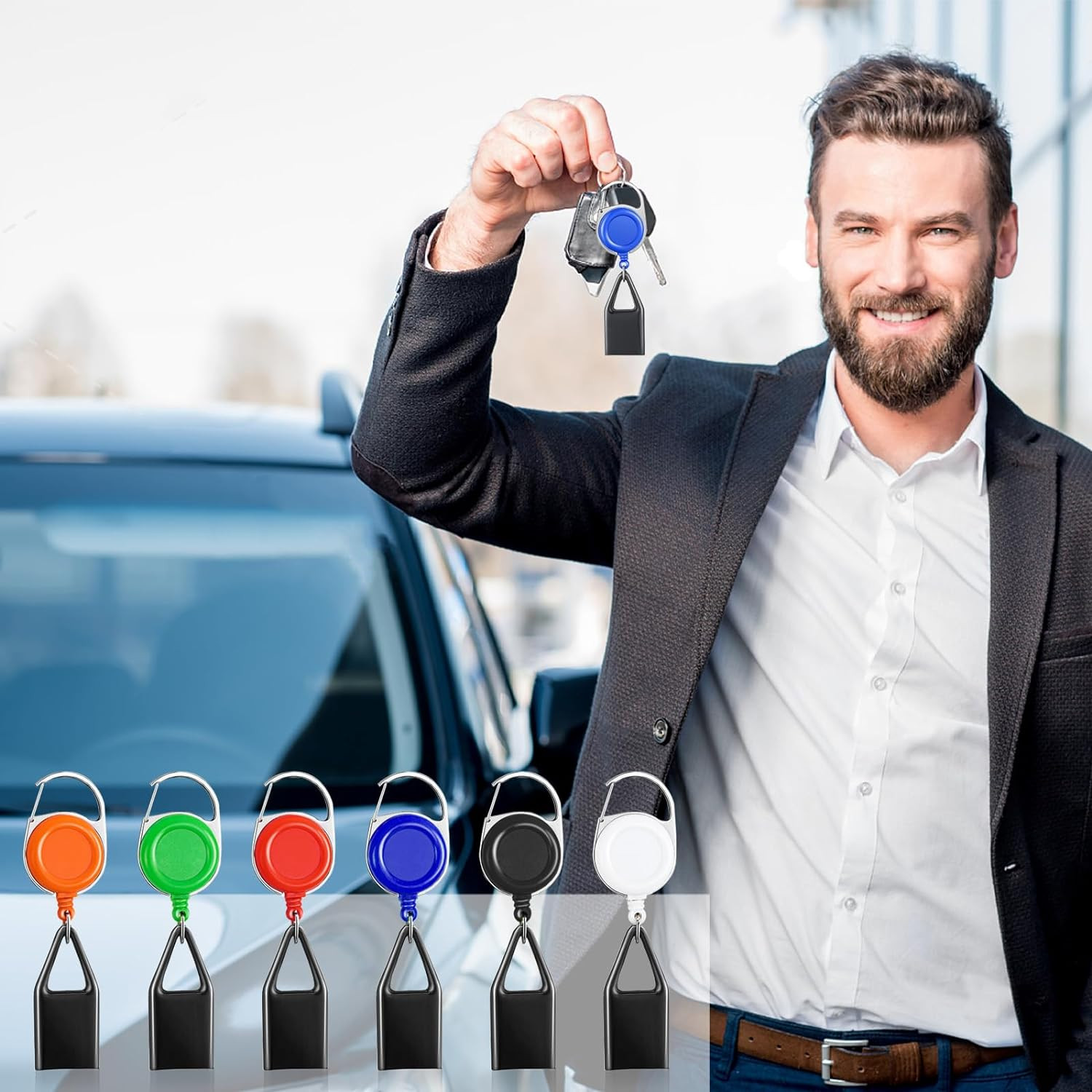 6-Pack Retractable Lighter Leashes � Multicolor Keychain Lighter Holders