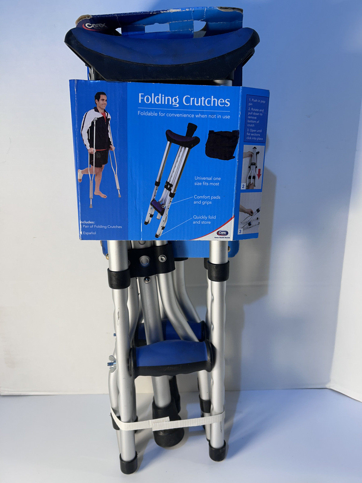 Carex Folding Crutches Adult Comfort Pads & Grips, Adjustable for 4'11"-6'4" NEW