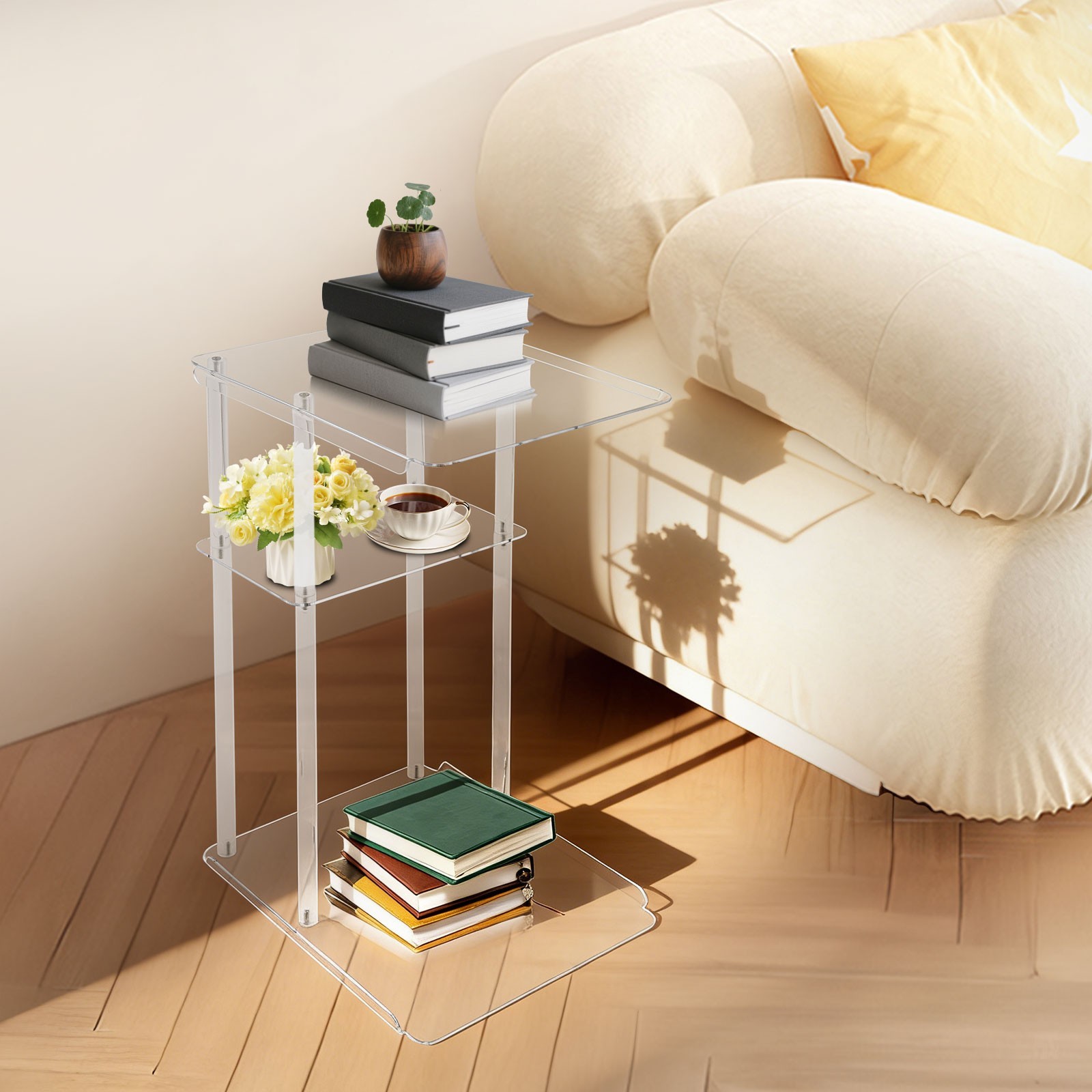 Clear Acrylic Side Table, Entryway Table, C Shaped End Table Minimalist Style