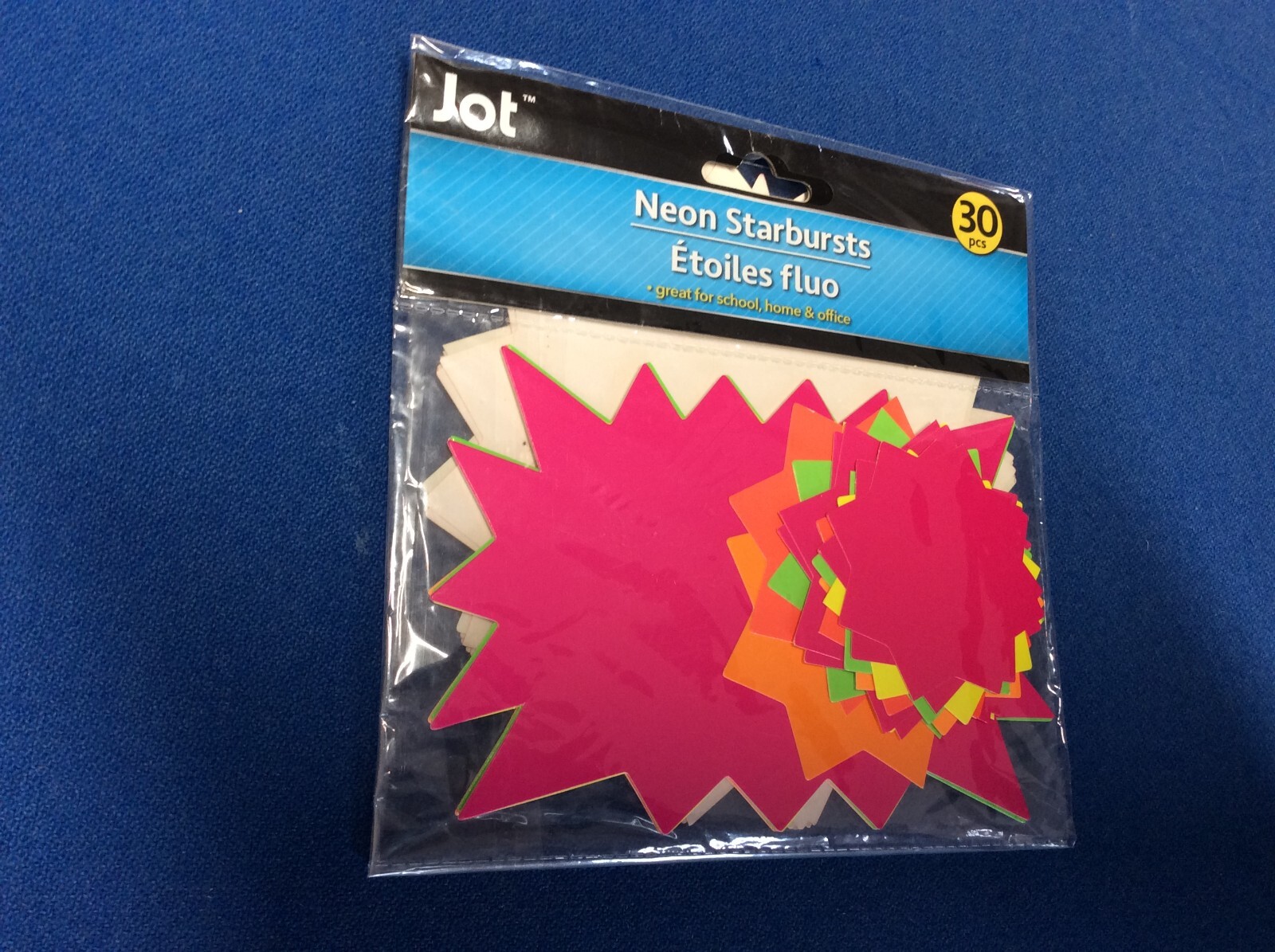 Notes:   Neon Starbursts,  assorted sizes and fun bright colors,  30 pieces