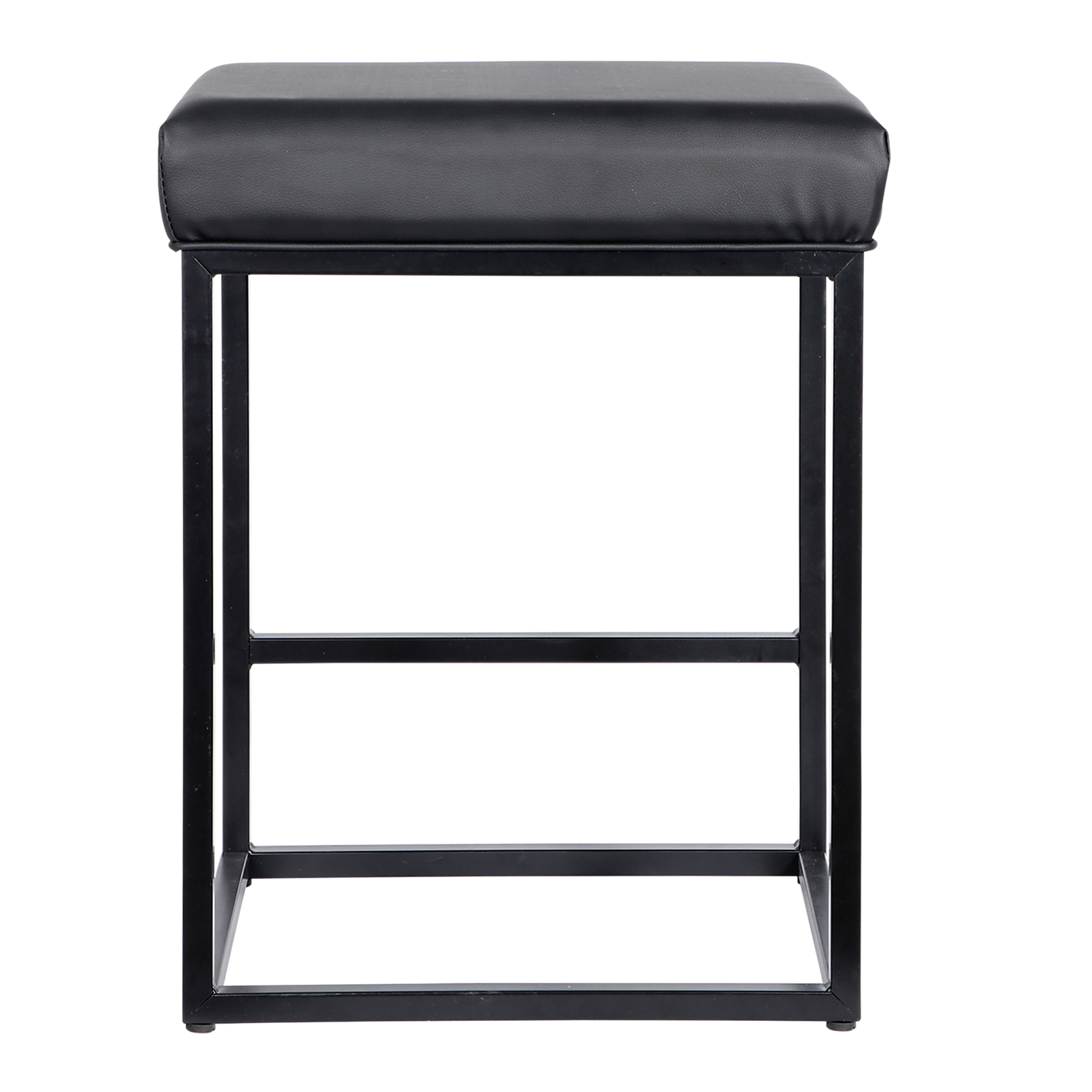 Set of 2 Black 24 Inch Backless Counter Bar Stools Faux Leather Seat for Kitchen