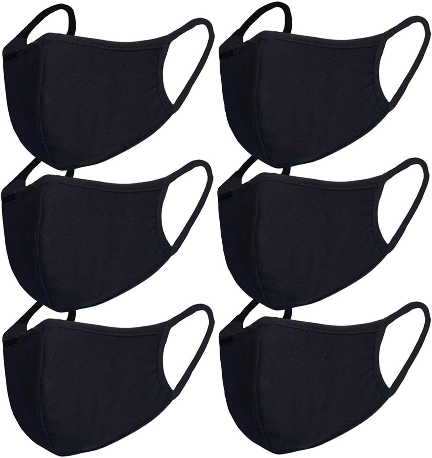 6 Pack Black Windproof Dustproof Breathable Reusable Cotton Mask for Outdoor