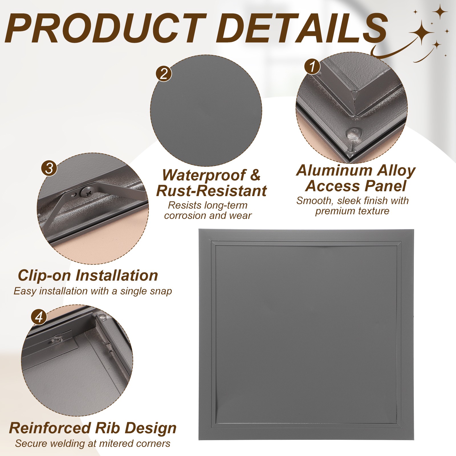 Access Panel (12" x 12") Plumbing Access Door Clip-on Installation, Gray