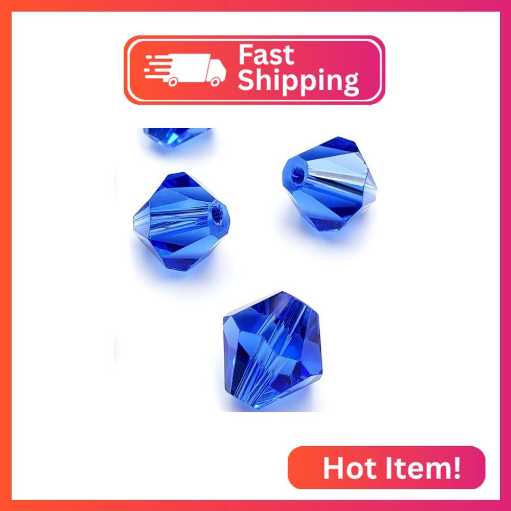 Chengmu 4mm Bicone Blue Glass Beads for Jewelry Making, Faceted Crytal Spacer Be