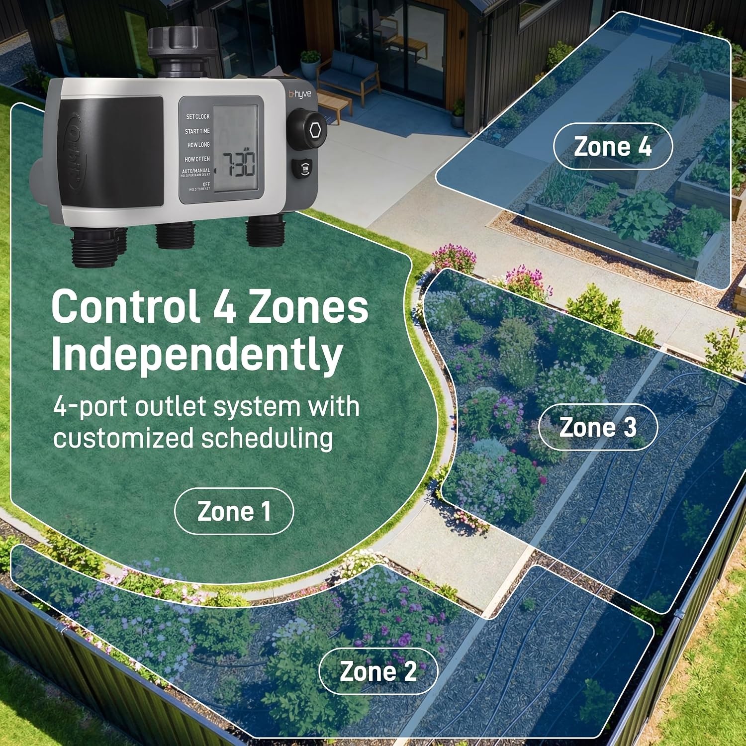 4-Port Smart Hose Watering Timer App Controlled Bluetooth Weather Adjusting