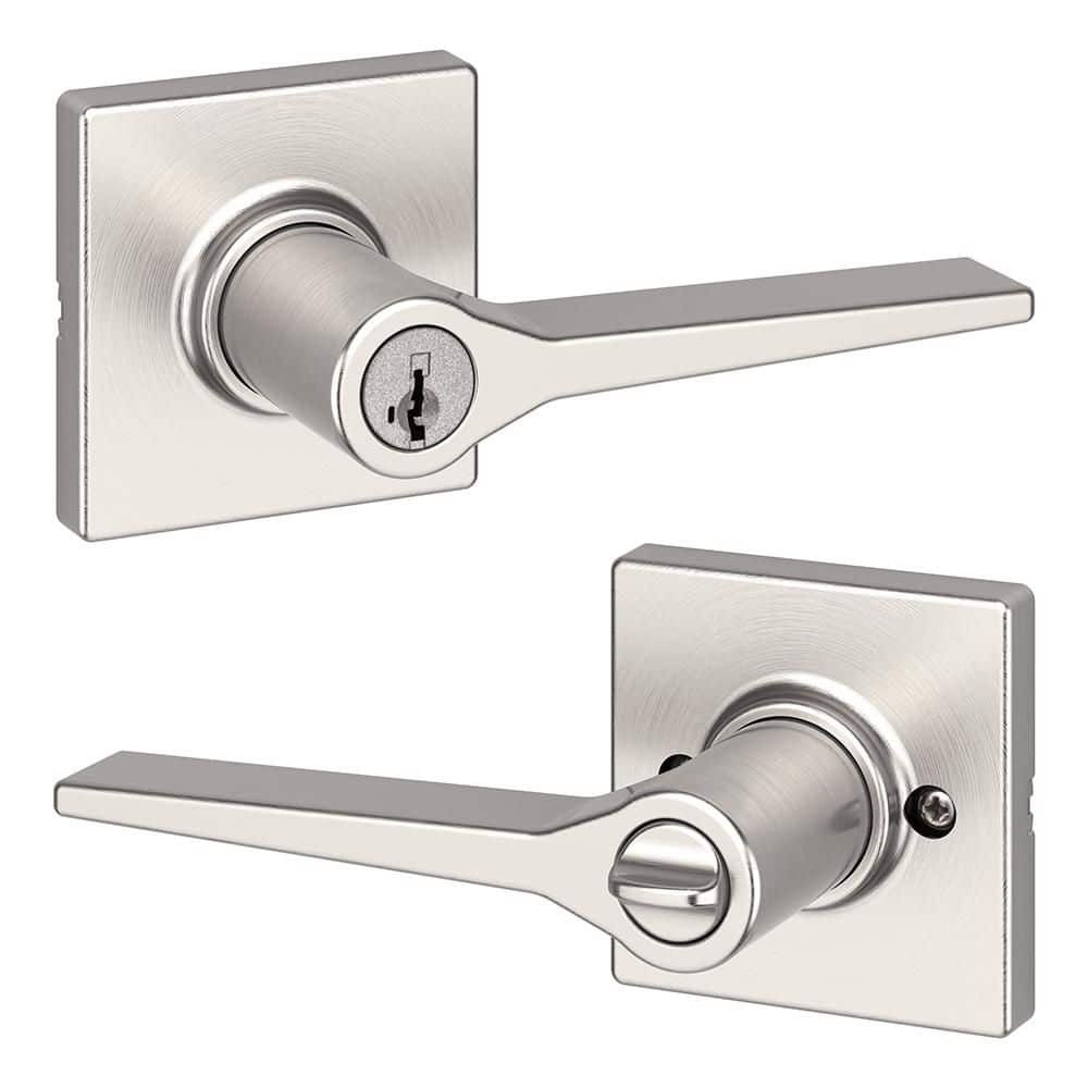 Kwikset Hollis Satin Nickel Keyed Entry Door Lever Featuring SmartKey Security