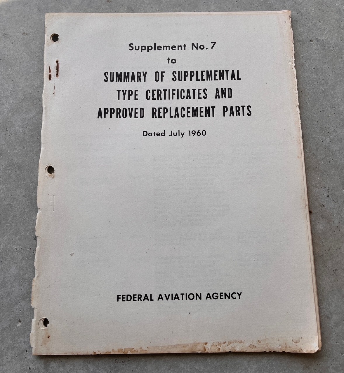 FAA Summary of Supplemental Type Certificates Replacement Parts No. 7 July 1960