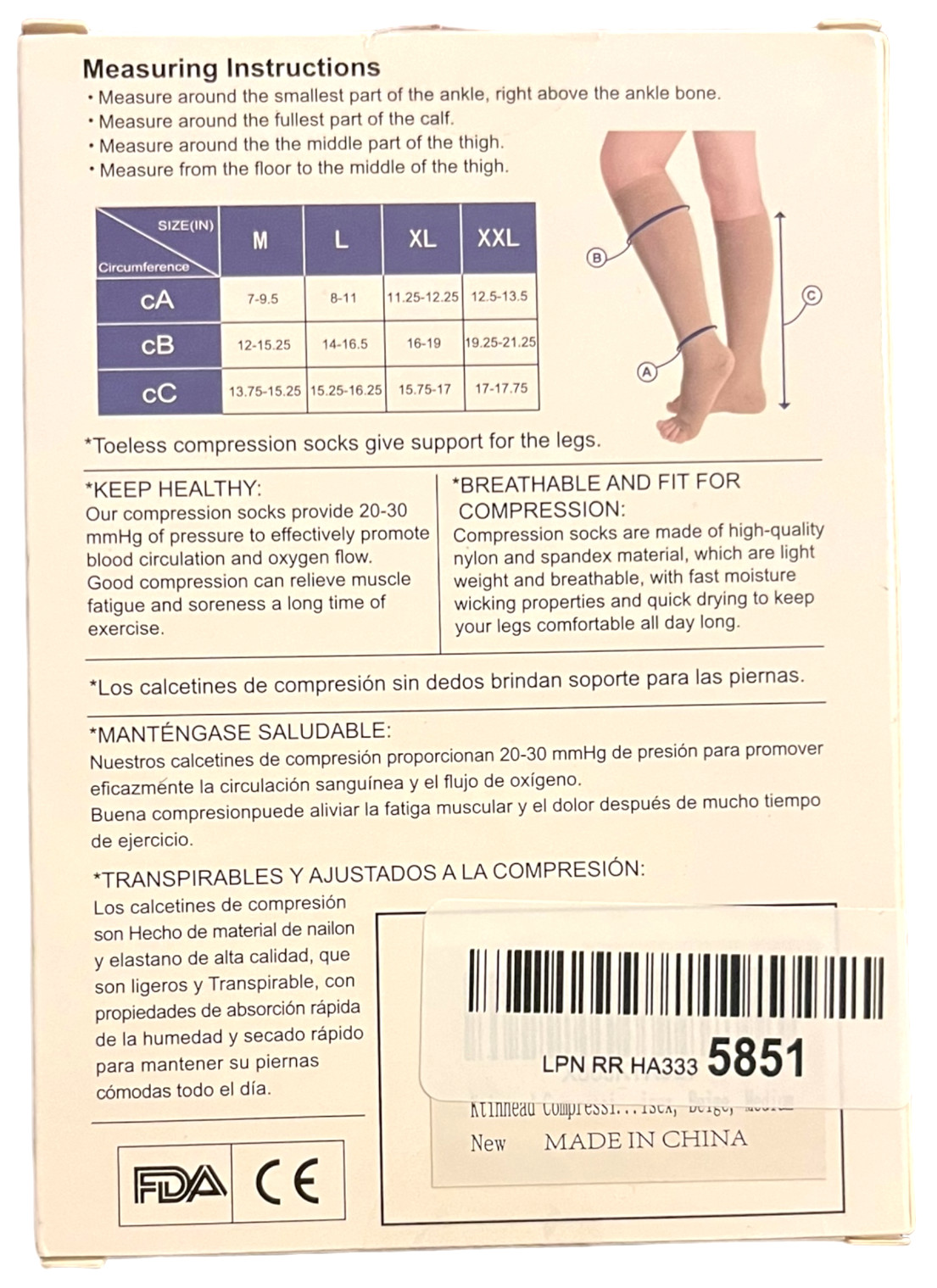 KTINNEAD Medical Compression Socks - Unisex Adult Open Toe - Medium