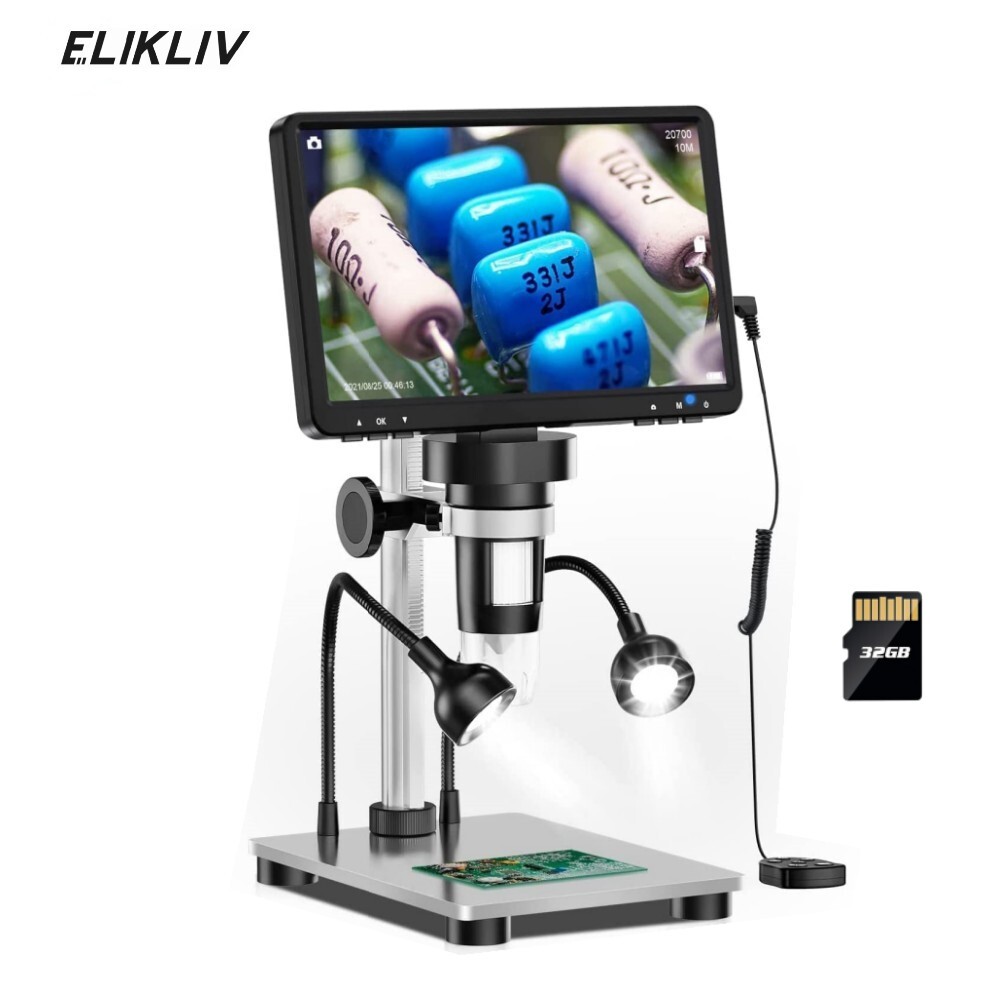 Elikliv USB Digital Microscope 1200X 7" LCD 1080P HD Camera Soldering microscope