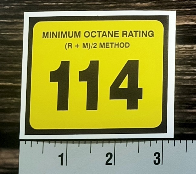 114 Octane Button Alcohol Top Fuel Premium Gasoline sticker decal