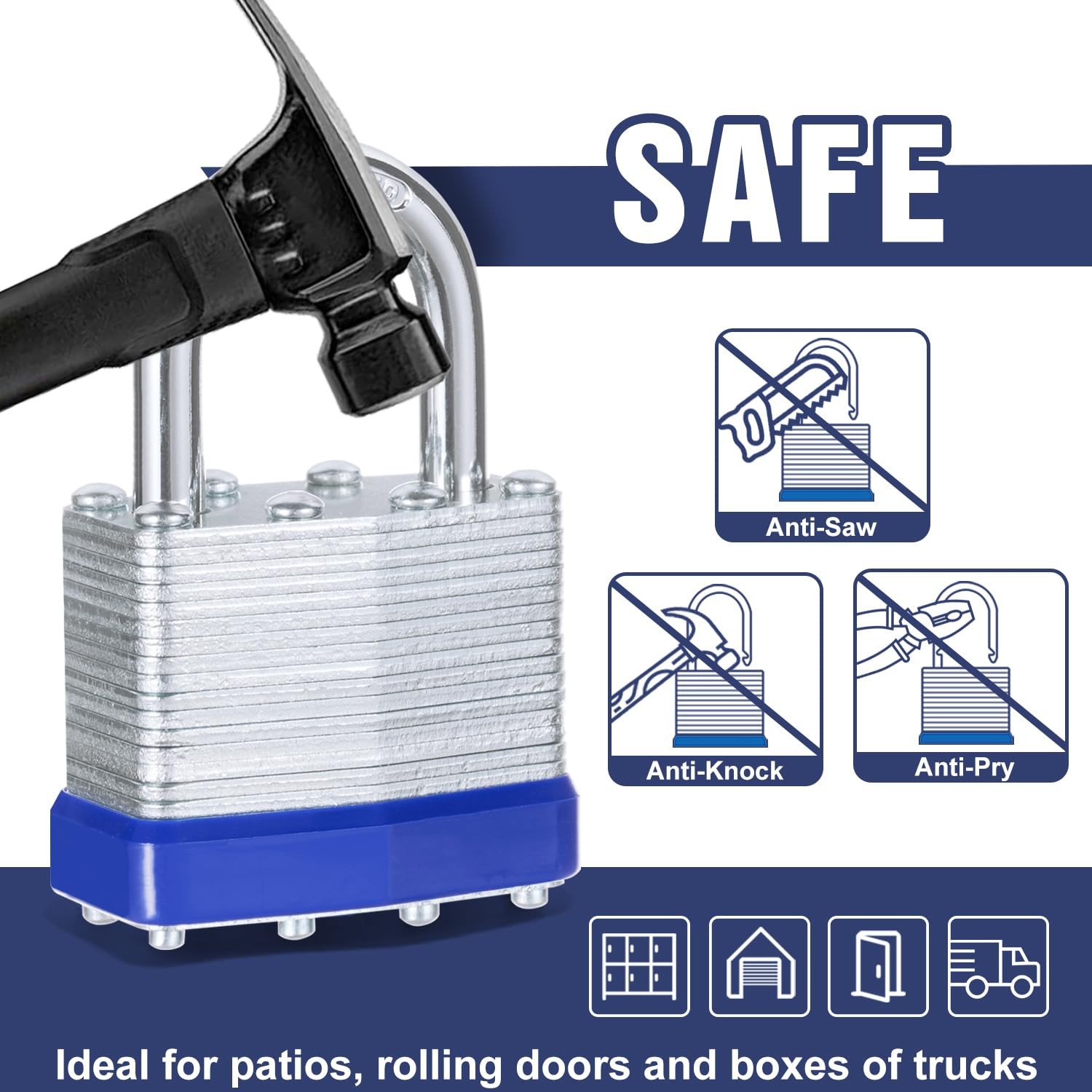 12Pcs Padlocks with Same Keys,Laminated Steel ‎12 Pack Blue, ‎Blue silver